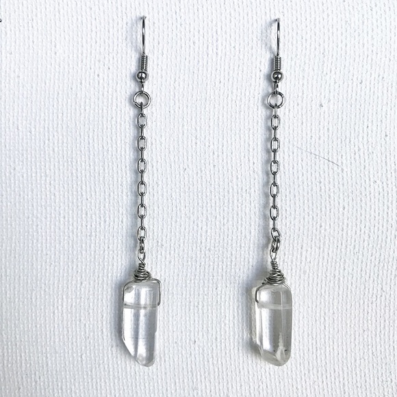 Genuine crystal quartz boho dangly stainless steel earrings - Picture 5 of 7